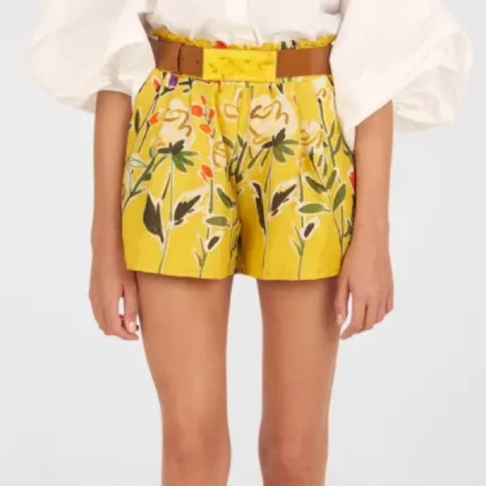 Silvia Tcherassi yellow linen Adelson shorts in golden wallflowers - Picture 2 of 8